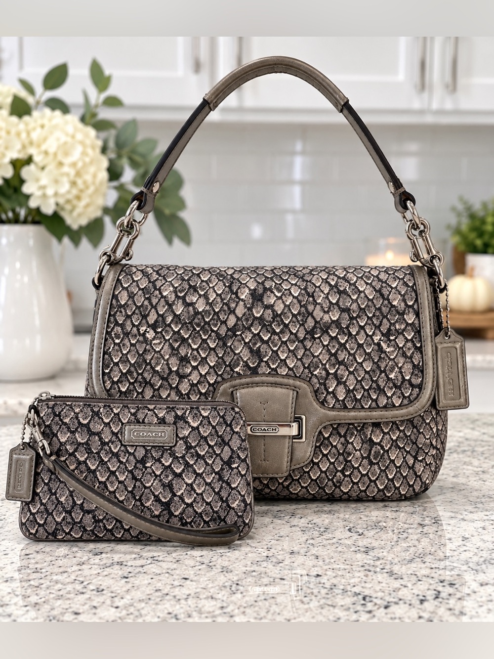 Coach Taylor Snake Print Shoulder/X-body  Bag & matching wristlet